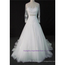 Vente chaude blanc une ligne demi manches dos robes de mariée